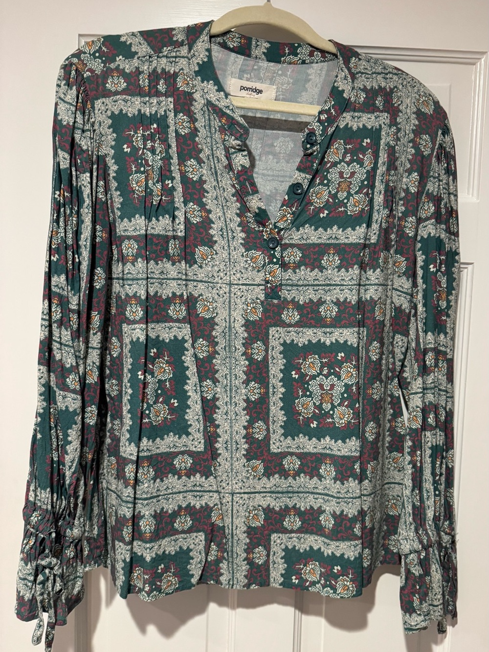 Pilcro Green Floral Patchwork Long-Sleeve Blouse
